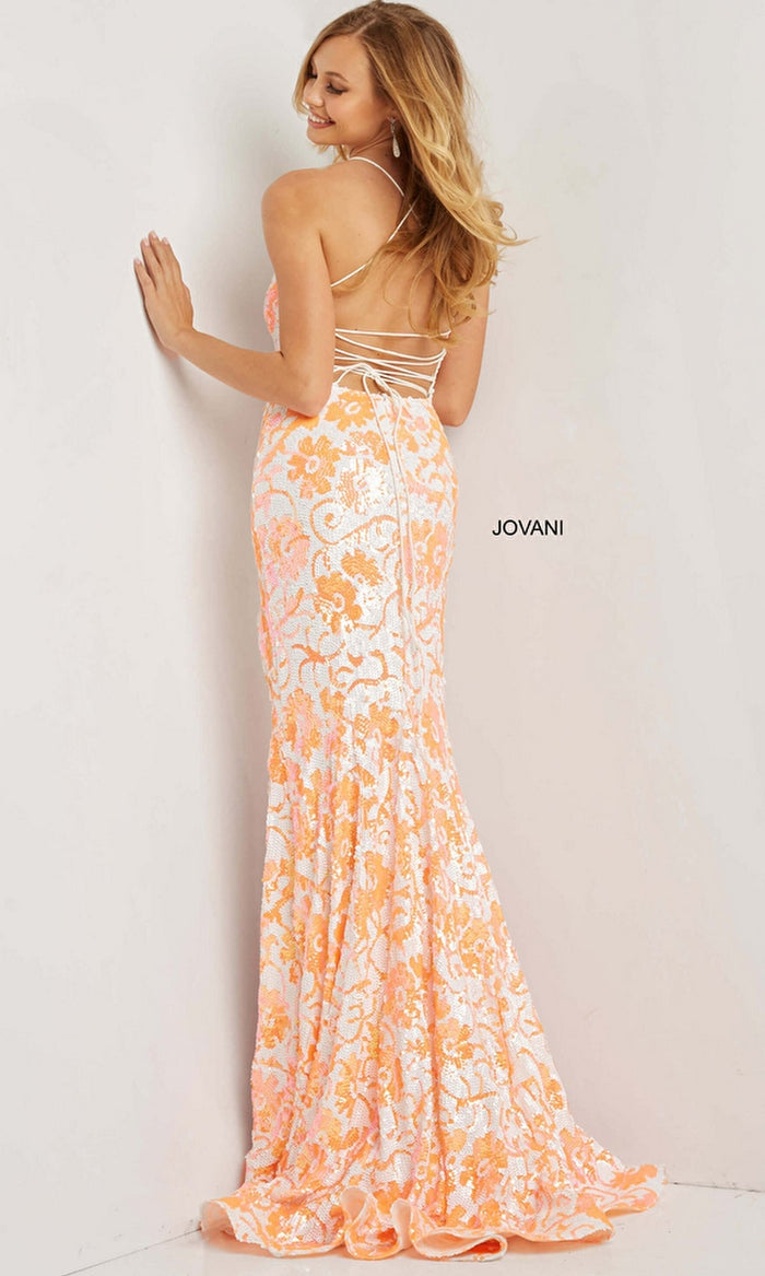 Ivory/Light Orange Formal Long Dress 08255 by Jovani