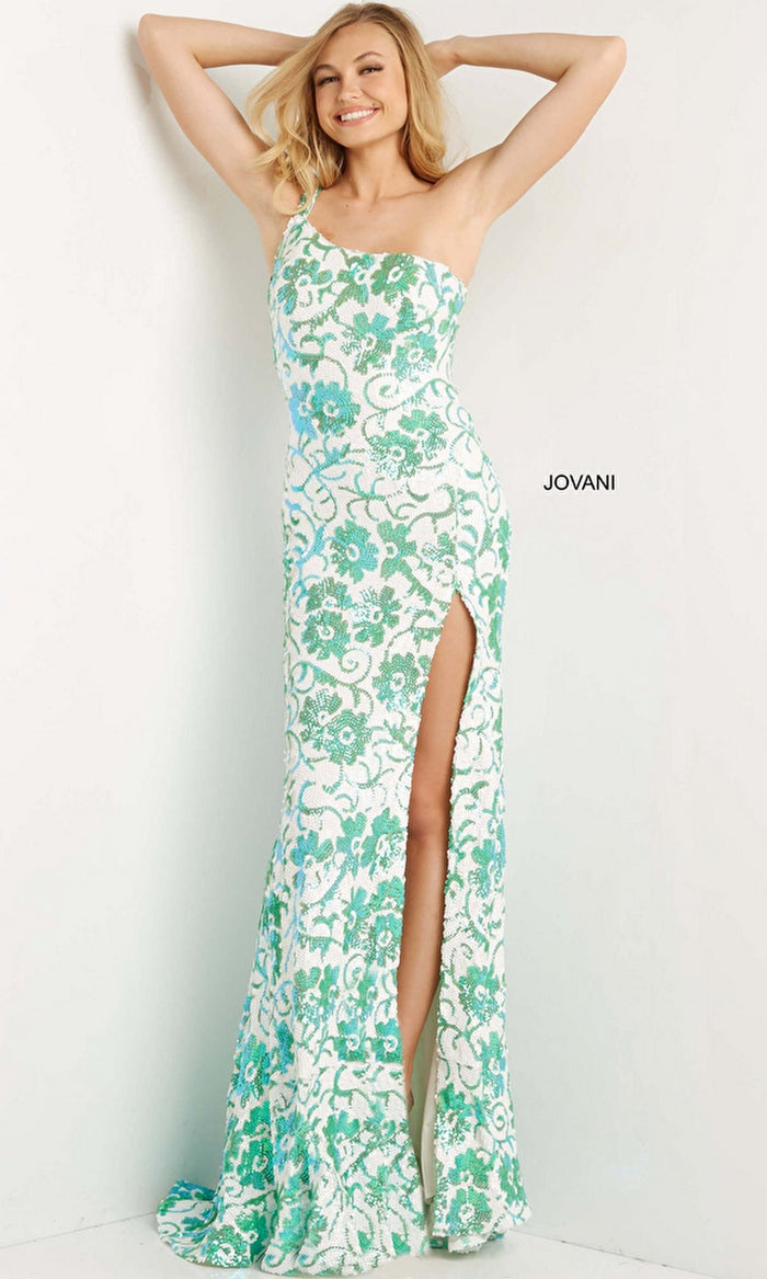 Ivory/Emerald Formal Long Dress 08256 by Jovani