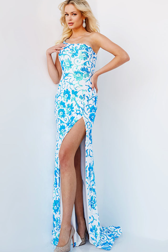 Ivory/Blue Formal Long Dress 08256 by Jovani