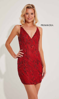 Red Primavera Short Party Dress 4249