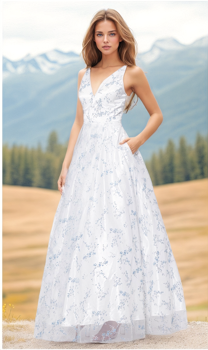 Ivory/Periwinkle Formal Long Dress 4866Bn by Blondie Nites