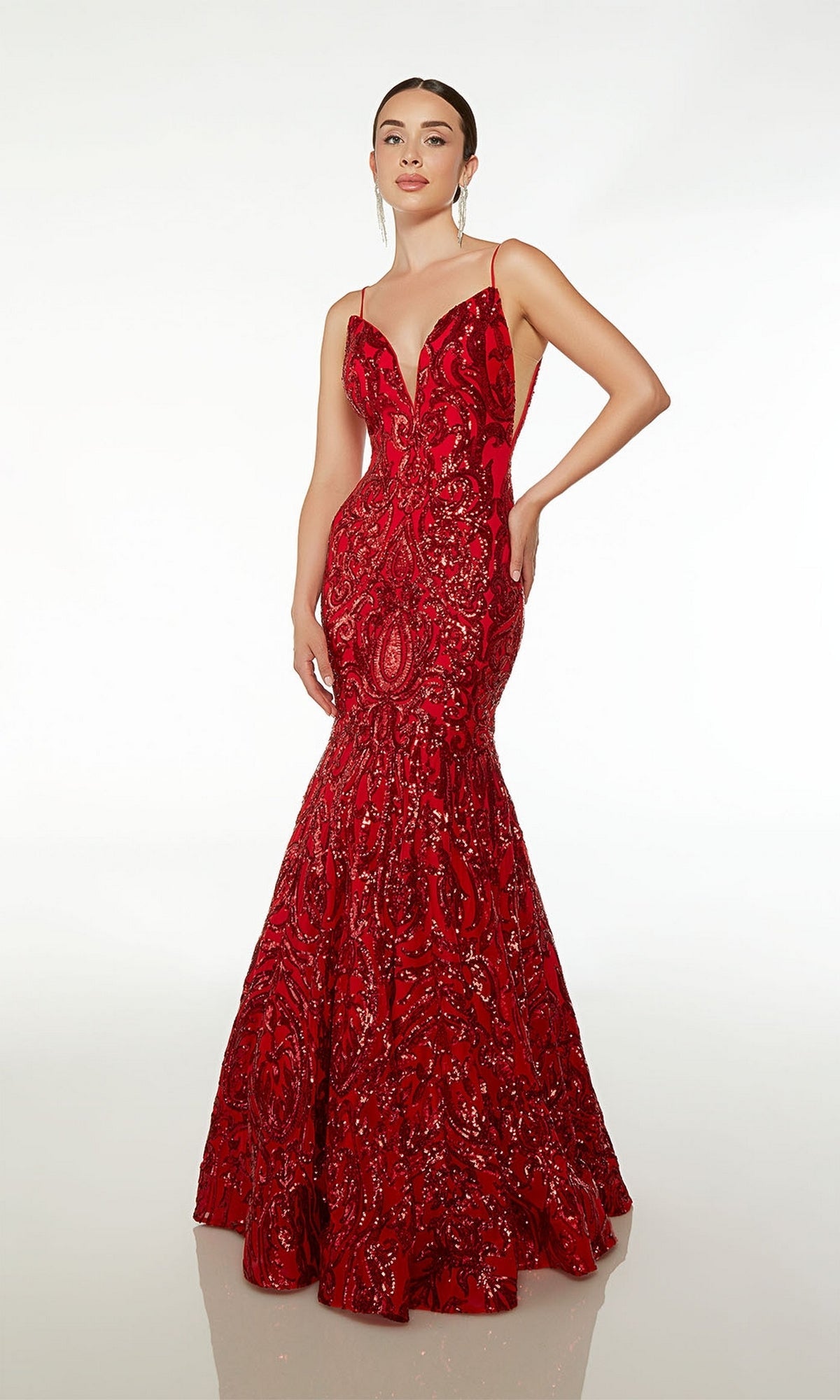 Red Alyce Long Formal Dress 61607
