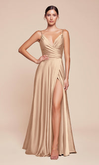 Champagne Gold Ladivine Long Formal Dress 7485-1