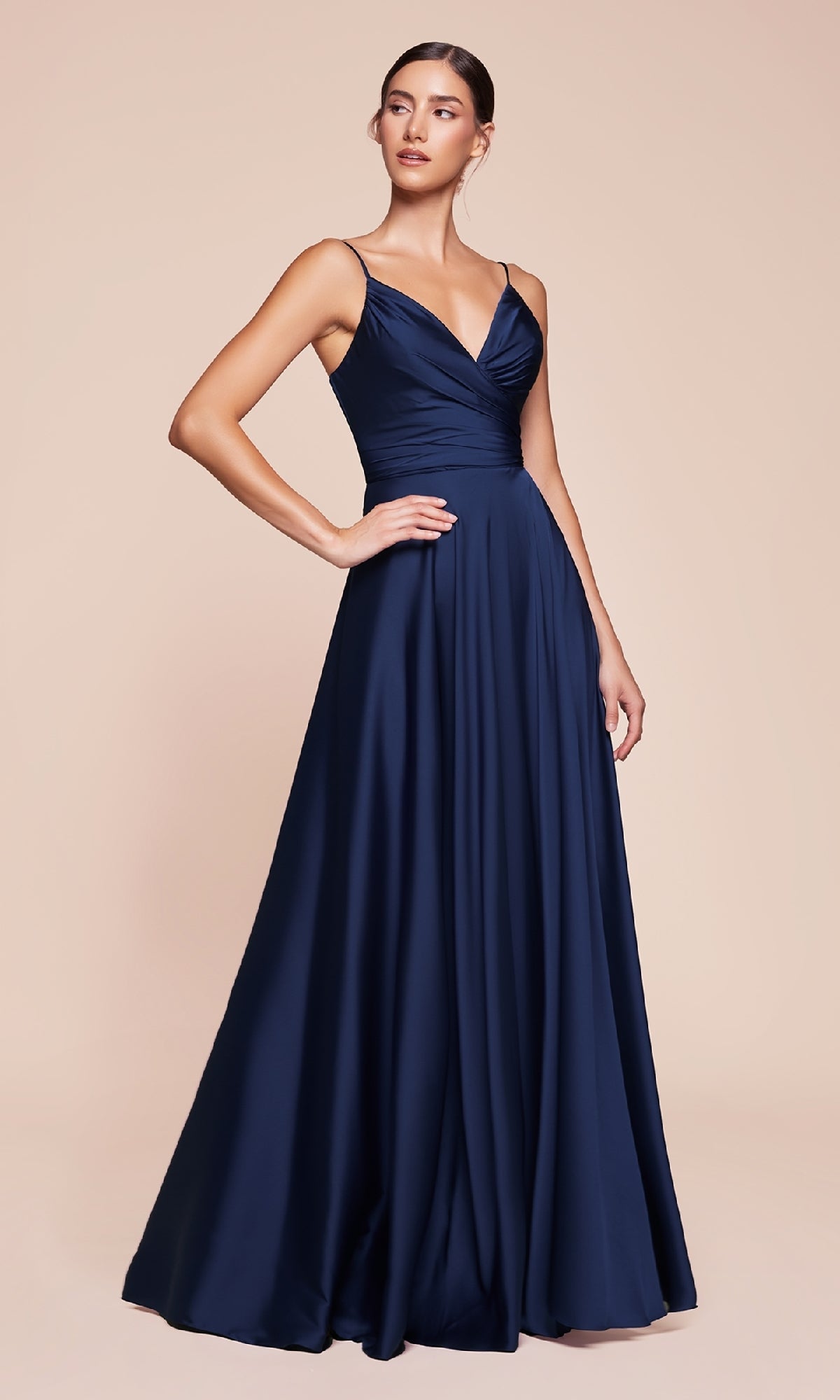 Navy Ladivine Long Formal Dress 7485-1