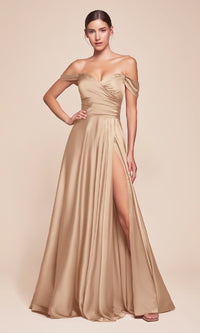 Champagne Gold Ladivine Long Formal Dress 7493-1