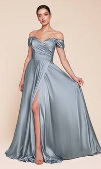 Dusty Blue Ladivine Long Formal Dress 7493-1