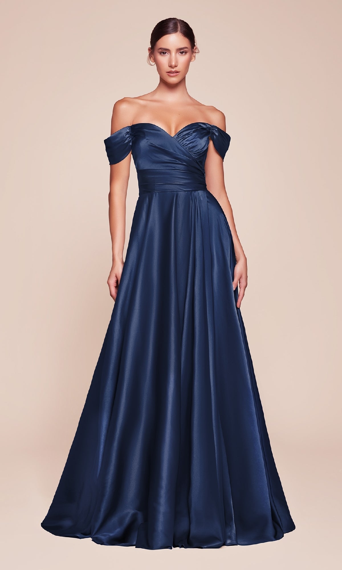 Navy Ladivine Long Formal Dress 7493-1