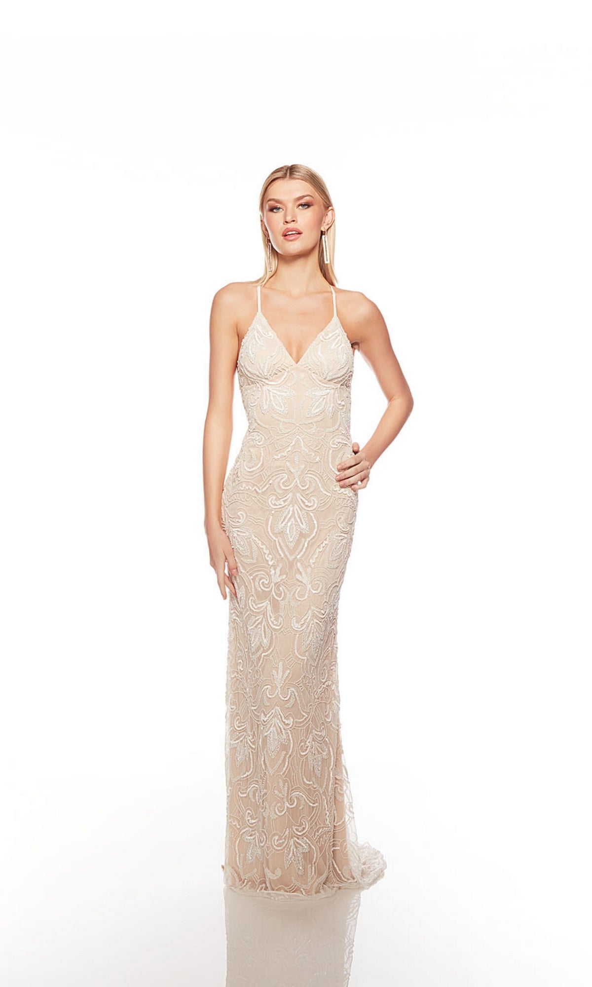 Ivory/Sand Alyce Long Formal Dress 88007