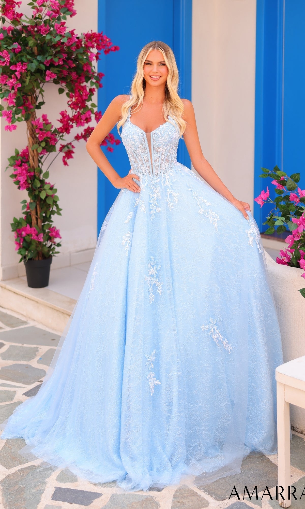 Light Blue Amarra Long Formal Dress 88219