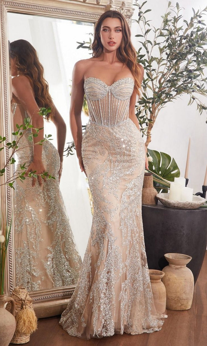 Silver Nude Formal Long Dress Cd847 by Ladivine
