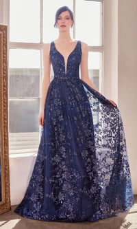 Navy Ladivine Long Formal Dress t606