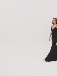 Faviana Gold-Beaded Navy Blue Long Prom Dress