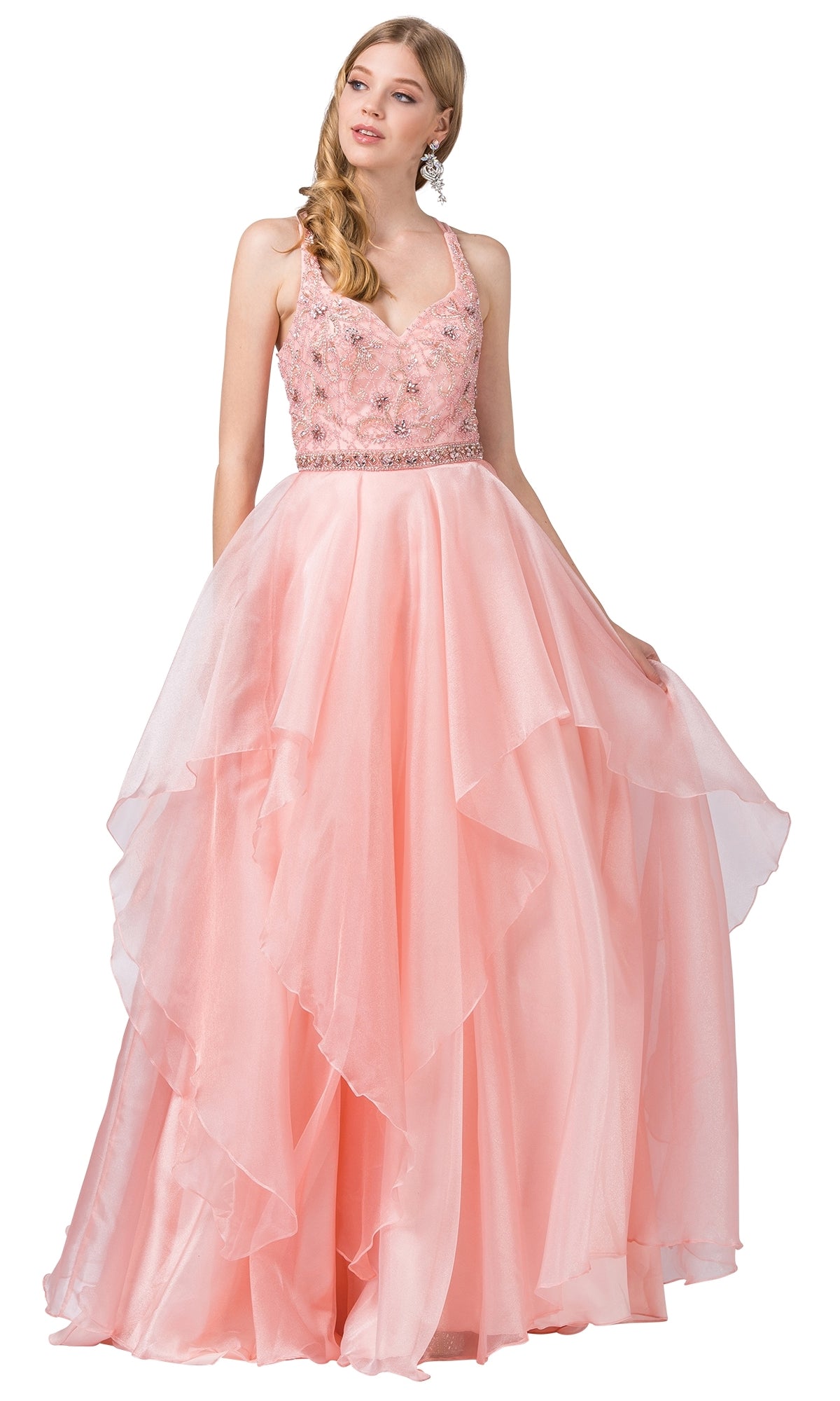 Blush Blush Pink Prom Ball Gown with Beaded Bodice