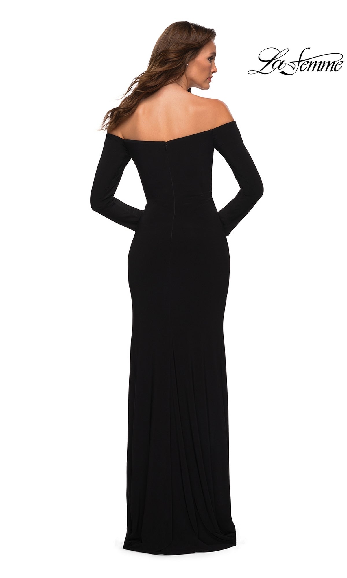  La Femme Long Sleeve Long Black Prom Dress