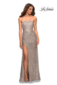 Silver La Femme Long Strapless Prom Dress with Sequins