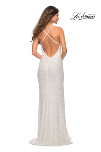  La Femme Long Cowl V-Neck Embellished Prom Dress