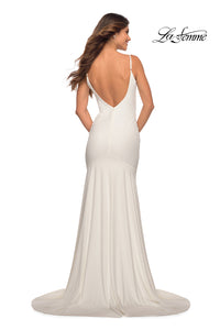 Low V-Back La Femme Long Prom Dress with Train