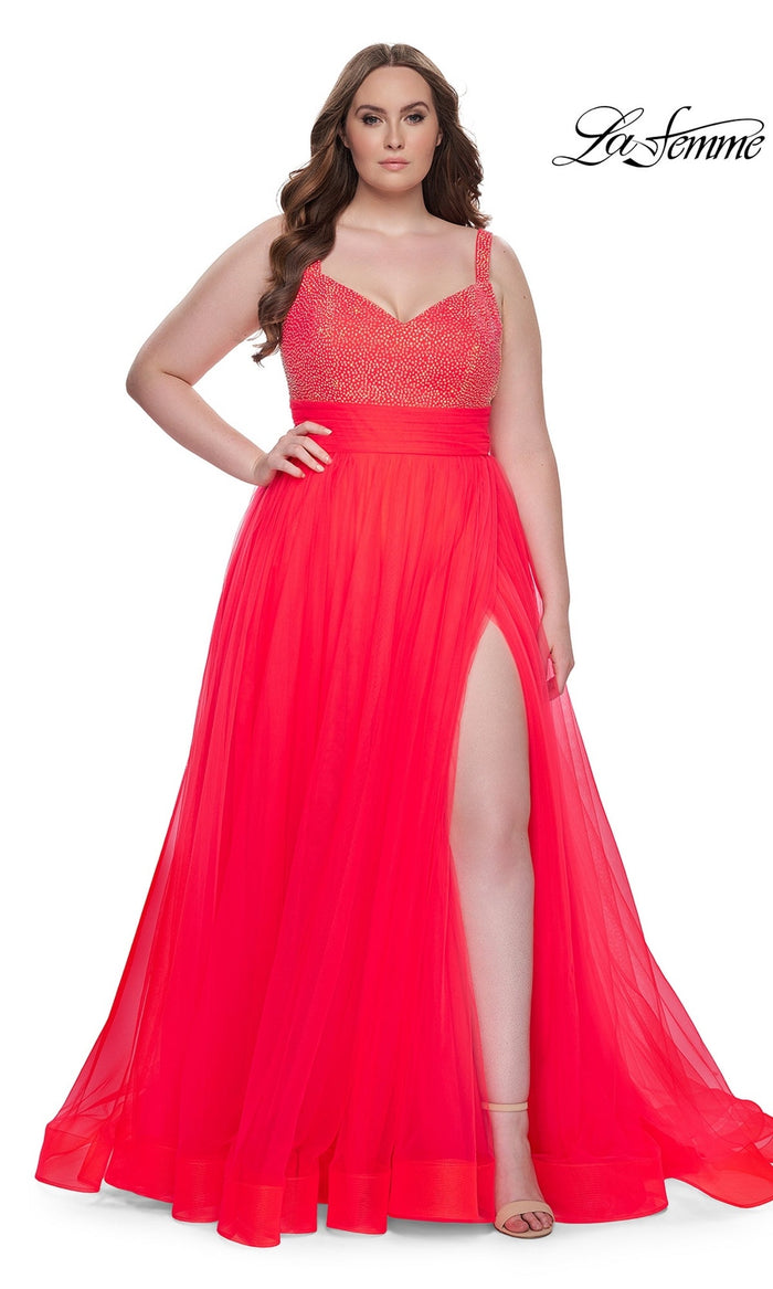 Hot Coral La Femme 31251 Plus-Size Formal Prom Dress