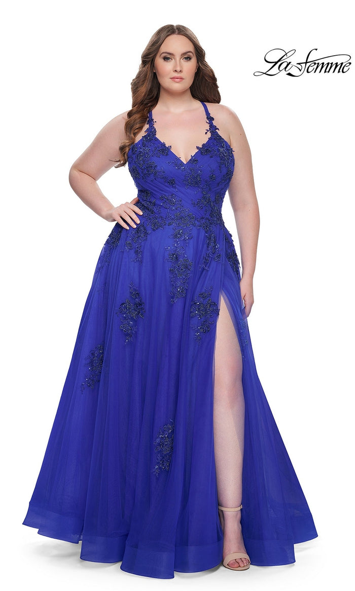 Royal Blue La Femme 31378 Plus-Size Formal Prom Dress