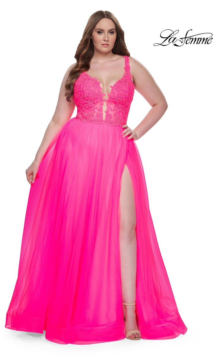Neon Pink La Femme 31394 Formal Prom Dress