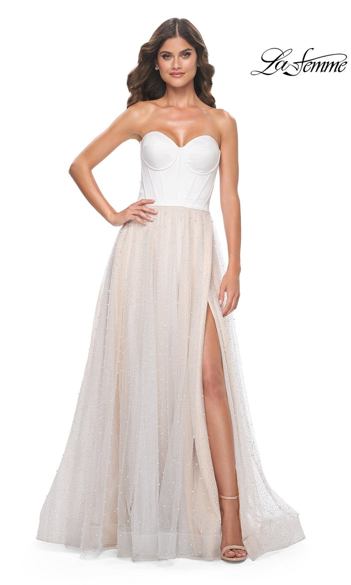 White/Nude La Femme 32149 Formal Prom Dress