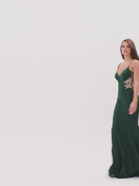 Faviana Gold-Beaded Navy Blue Long Prom Dress