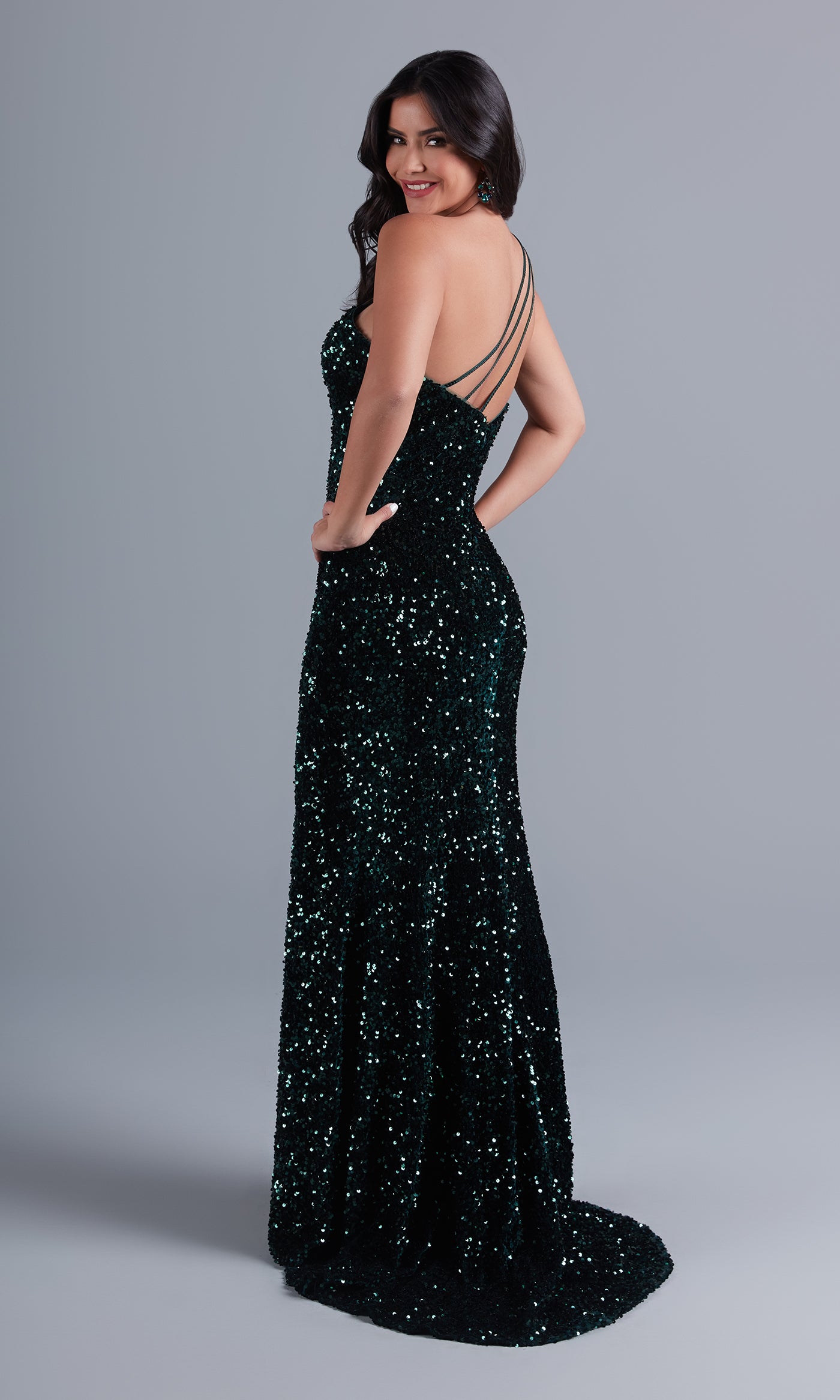  One-Shoulder Long Velvet Prom Dress with Sequins