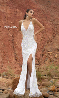  Primavera Floral-Beaded Long Formal Dress 3731