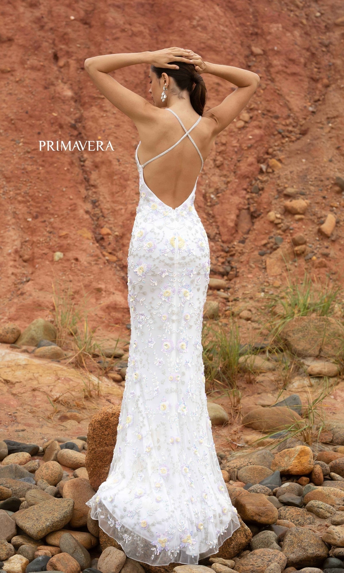  Primavera Floral-Beaded Long Formal Dress 3731