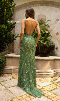 Primavera Deep V-Back Long Sequin Prom Dress 3913