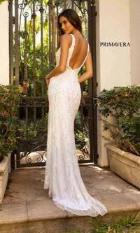 Pastel-Beaded Open-Back Long Formal Dress 3927