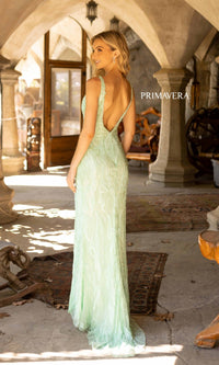  Pastel-Beaded Open-Back Long Formal Dress 3927