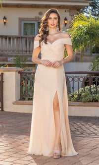 Champagne Off-the-Shoulder Classic Long Formal Dress 4289