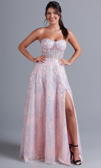 Puff-Sleeve Blush Pink Long Sequin Formal Dress