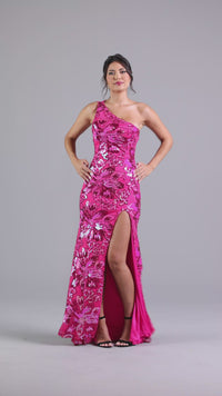 Hot Pink One-Shoulder Sequin Long Formal Dress
