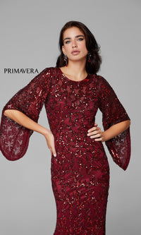 Sheer-Back Beaded Formal Dress with Sleeves 9713