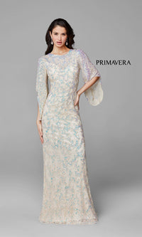 Sheer-Back Beaded Formal Dress with Sleeves 9713