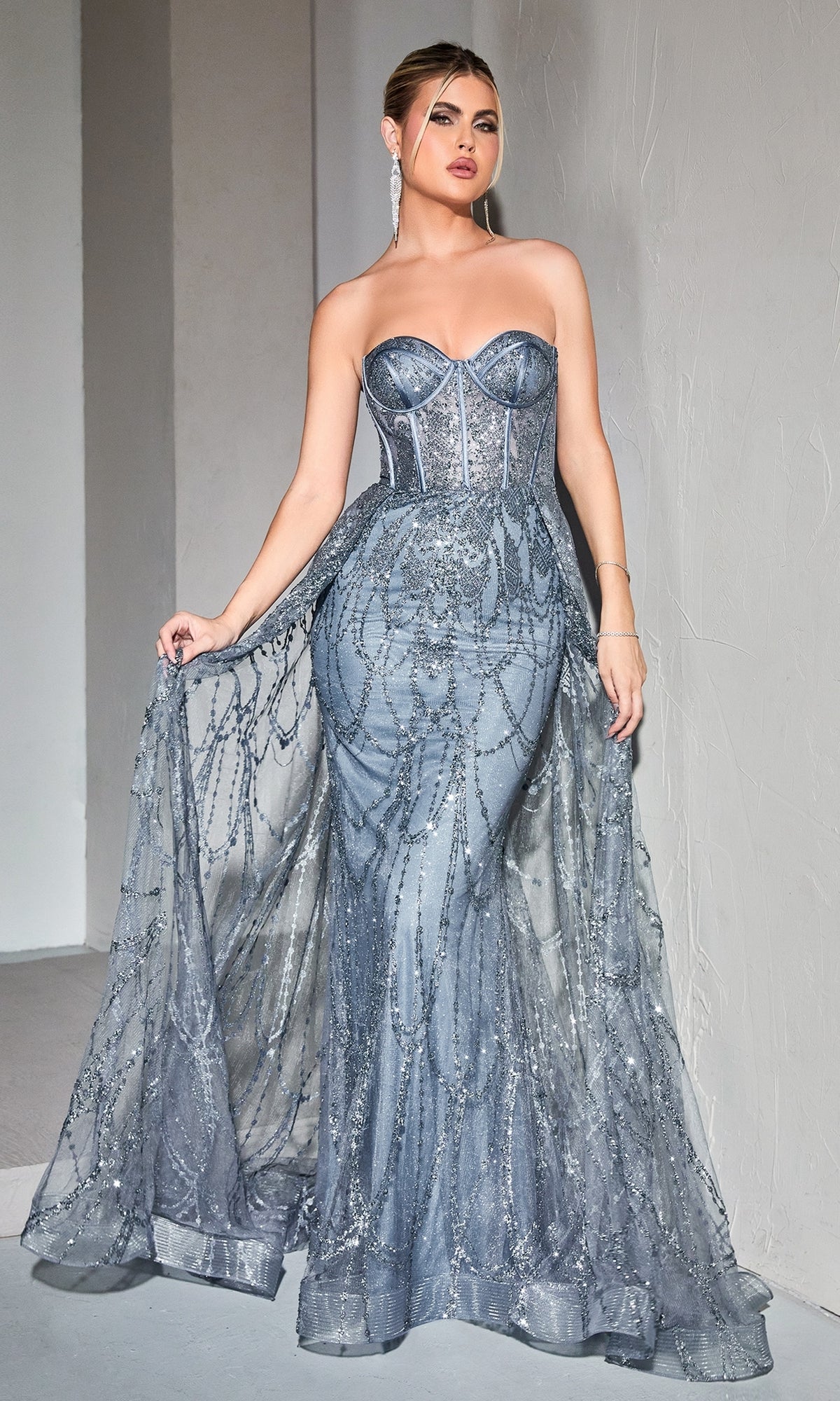 Smoky Blue Ladivine Long Formal Dress CB095