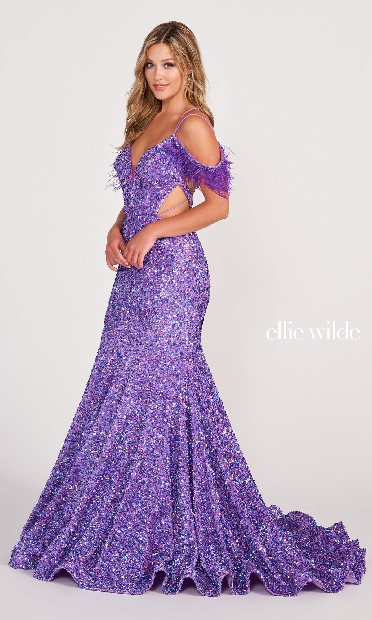  Feather Sequin Off The Shoulder Dress EW34017