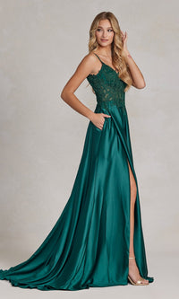 Long A-Line Prom Dress with Sheer-Lace Bodice
