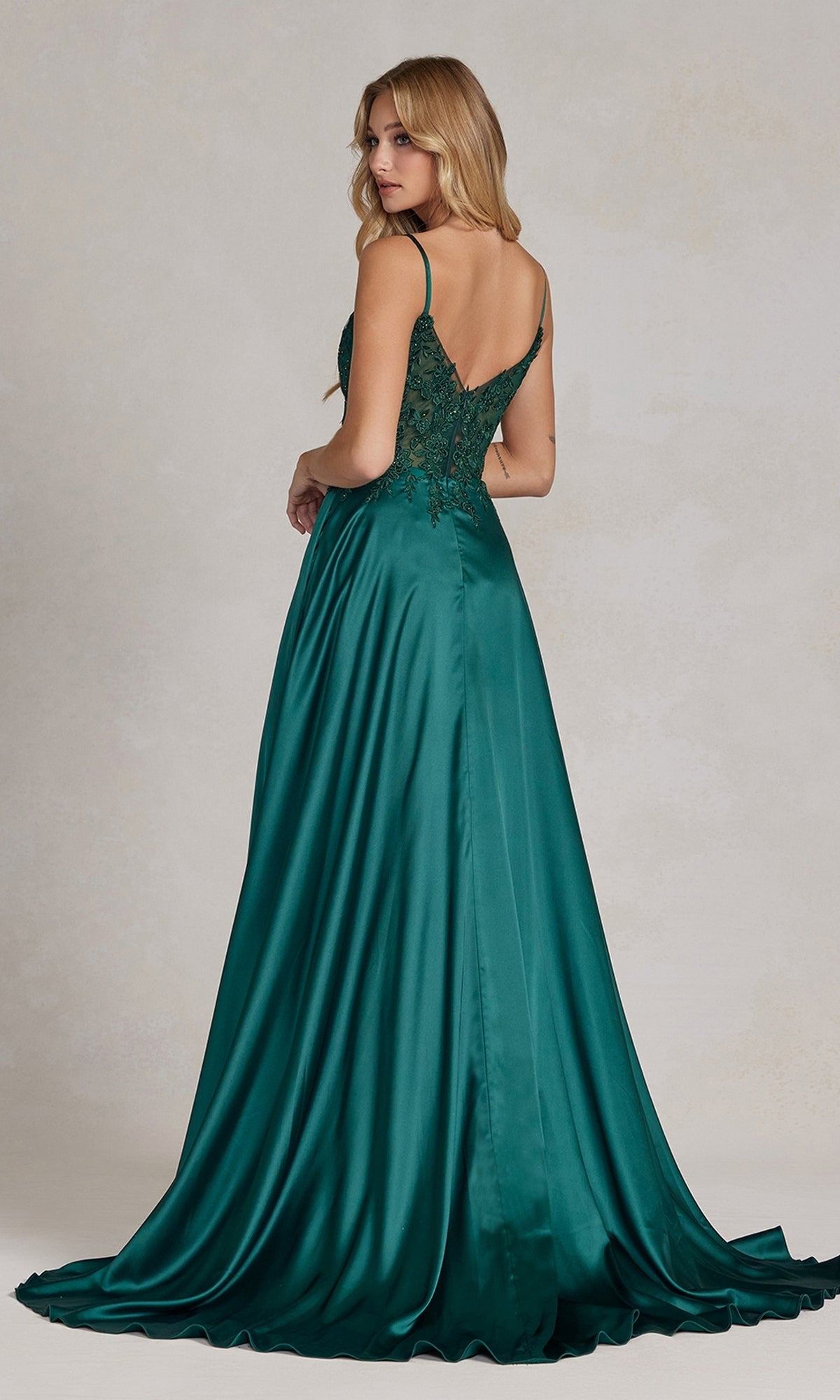 Long A-Line Prom Dress with Sheer-Lace Bodice
