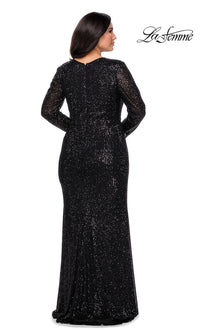  Sequin Long Sleeve La Femme Plus-Size Prom Dress