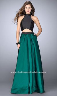 Black/Emerald A-Line Two Tone Open Racer Back Prom Dress