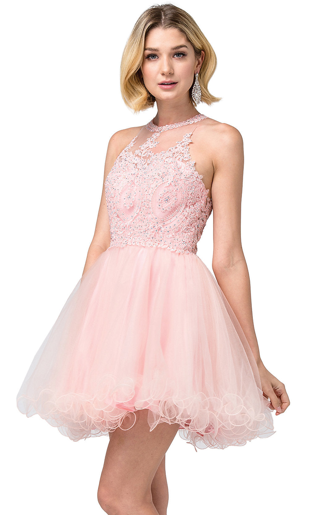 Blush High-Neck Babydoll Fancy Short Homecoming Dress