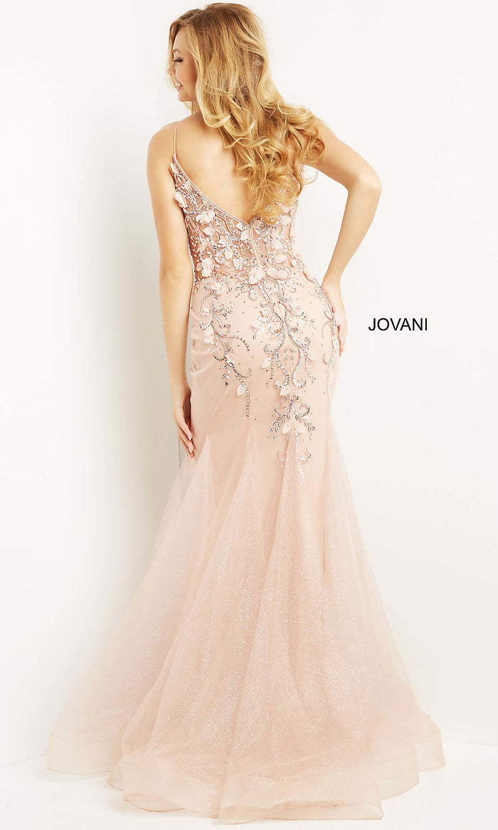  Blush Pink Sheer-Bodice Mermaid Jovani Prom Dress