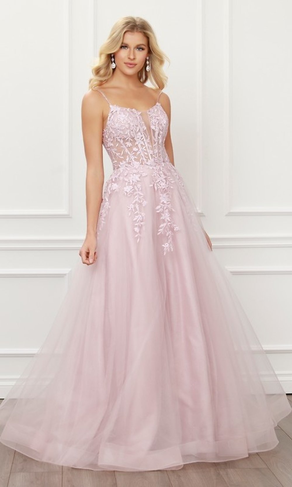  Blush Pink Embroidered Corset Ball Gown for Prom