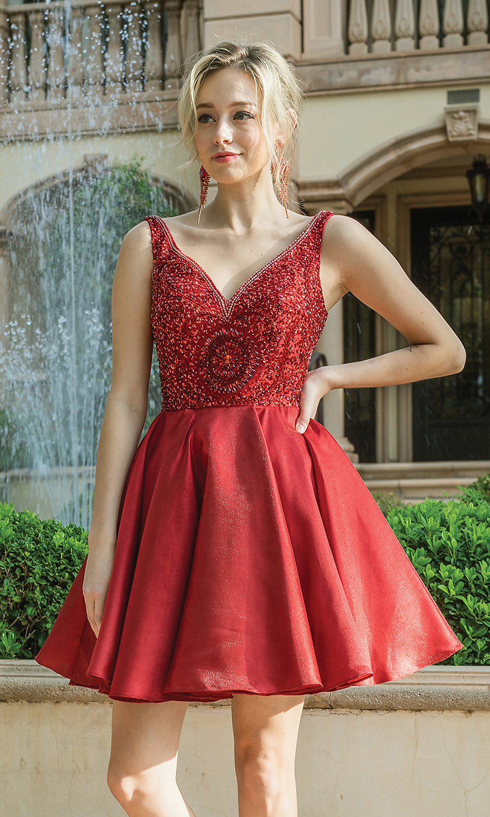 Burgundy Short Prom Dress with Sequin-Embellished Bodice