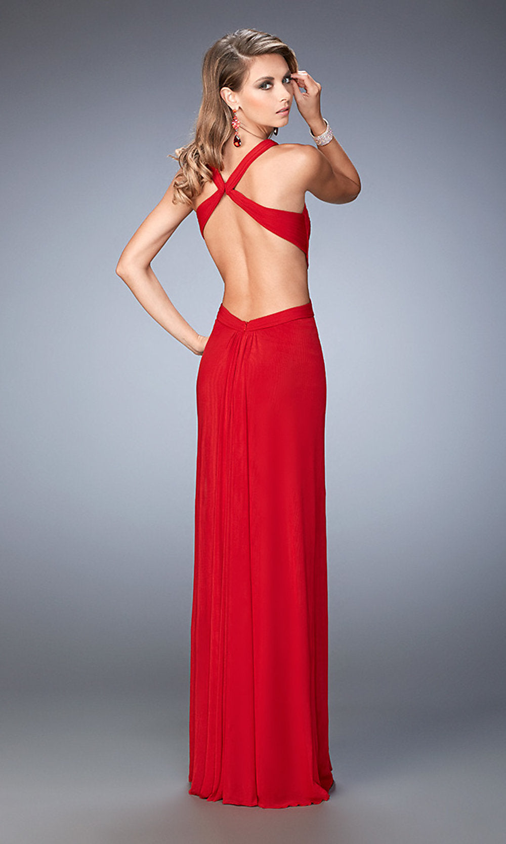 Open-Back La Femme Floor-Length Dress