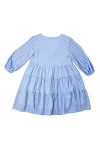  Sleeved Tiered Gingham Short Casual Swing Dress