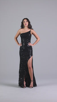 Sexy One-Shoulder Long Black Sequin Formal Dress